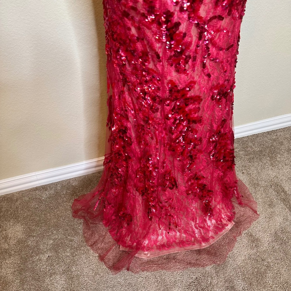 VTG Red Sequin Floral Lace Gown Sleeveless Keyhole Back Formal Evening Prom Gala - Picture 6 of 15